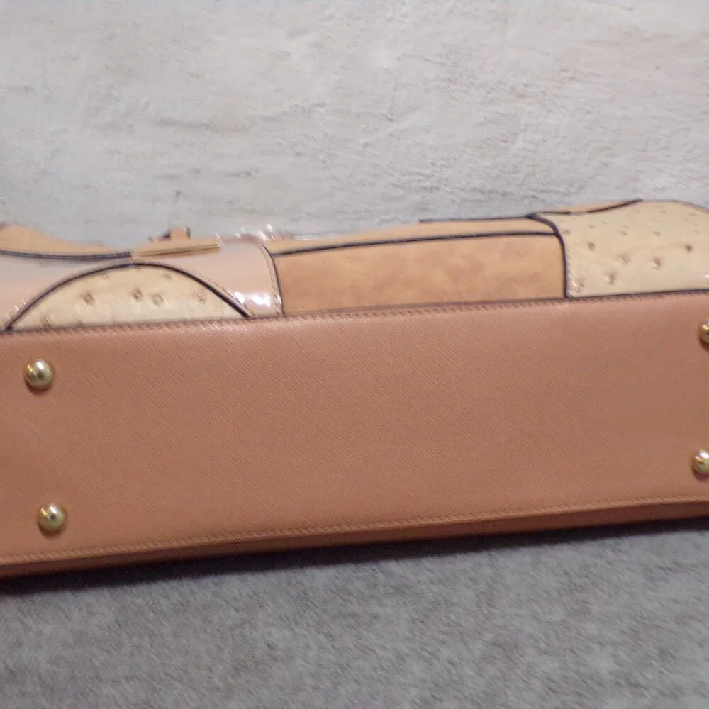 Sally Young London Patchwork Satchel‎ Beige & Gold Accents Has Handles & Strap